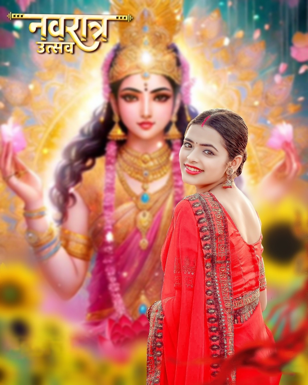 🔥 Mata Durga Navratri Editing Background With Girl In Red Saree Backgrounddb 5632