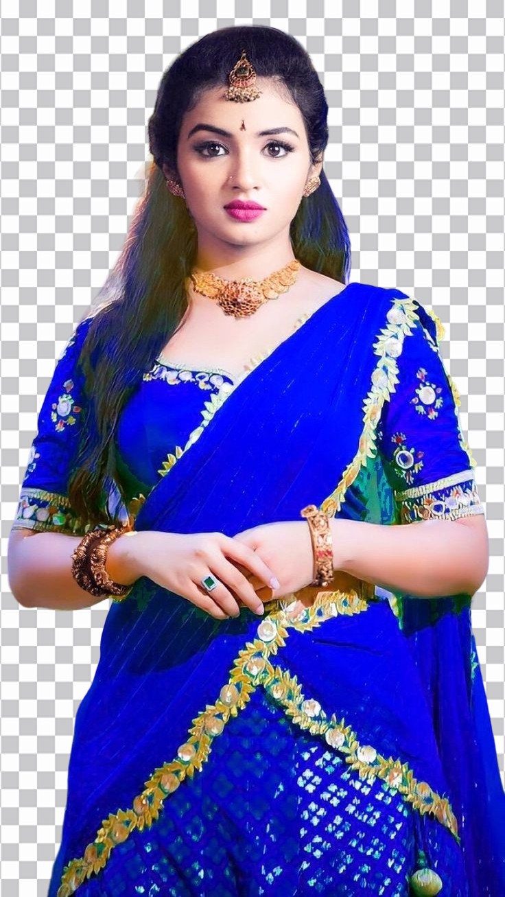 Indian Girl In A Blue Saree  PNG Images