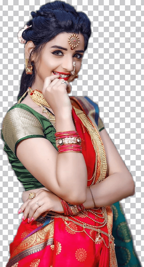 🔥 Marathi Girl In A Red Saree Dress PNG Images | BackgroundDb